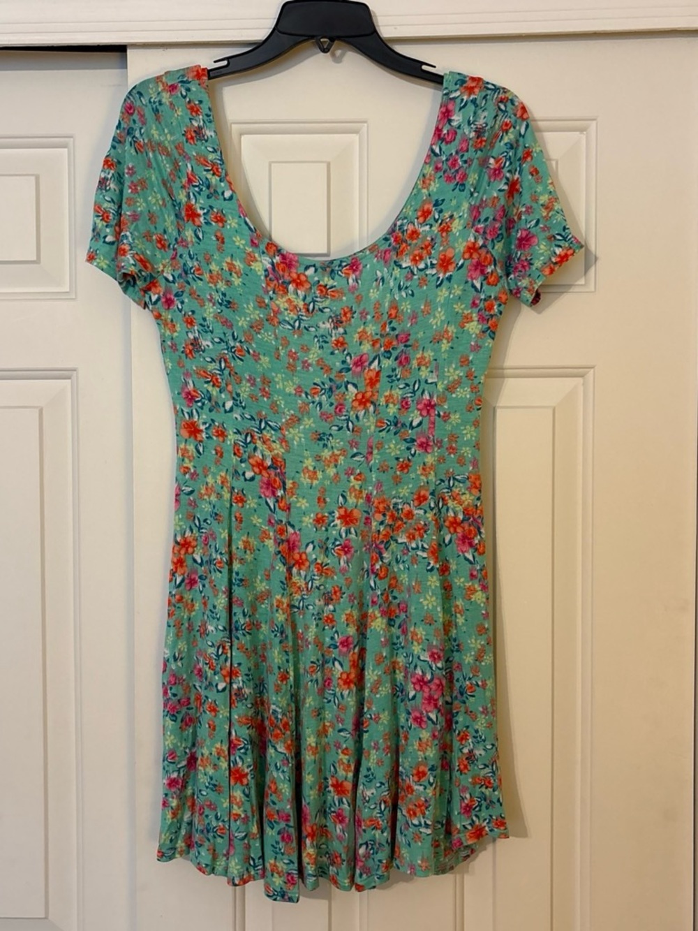 Design Lab Floral Scoop Neck Short Sleeve Dress - Aqua Floral